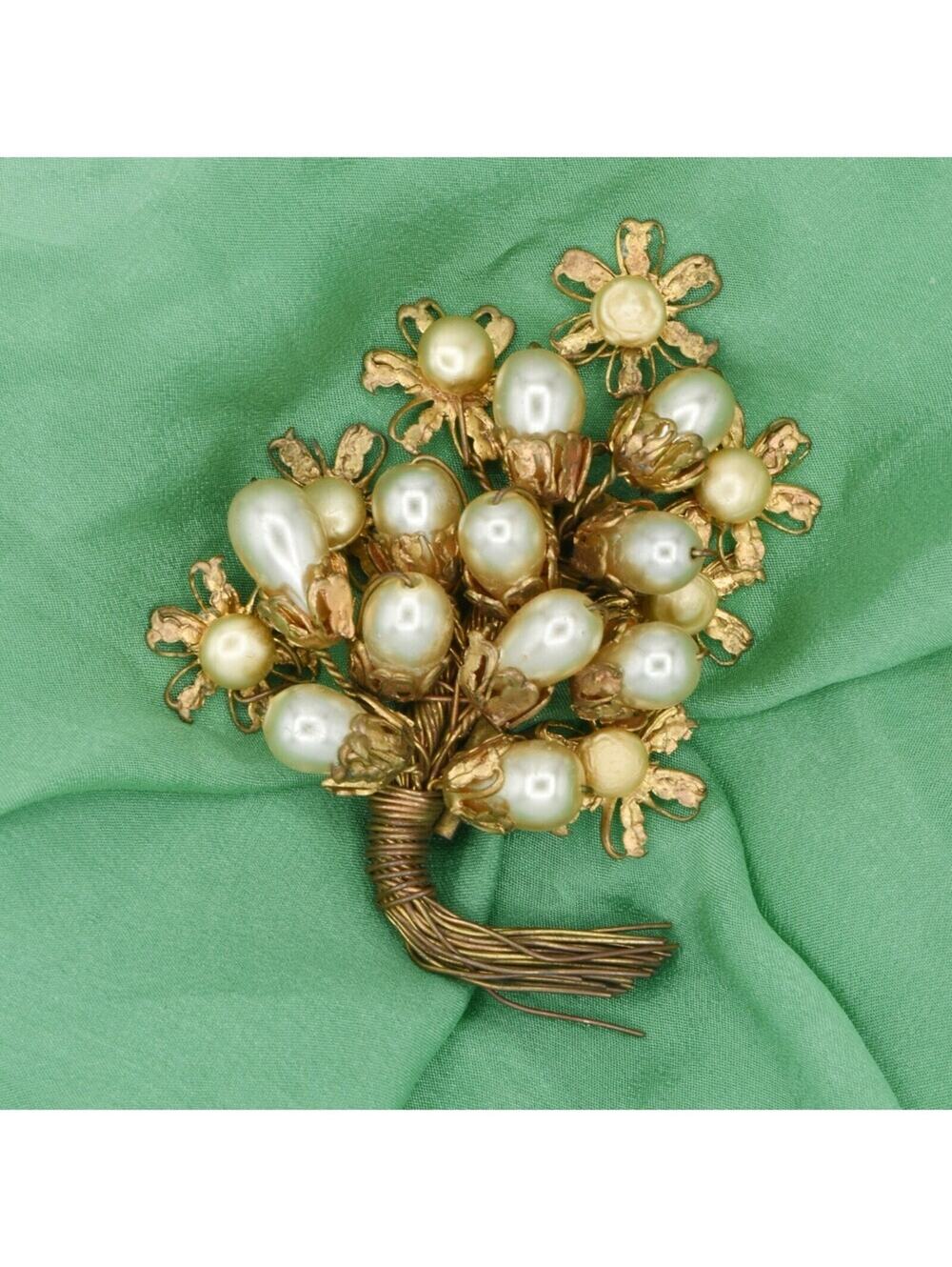 Vintage Pearl Floral Bouquet Brooch